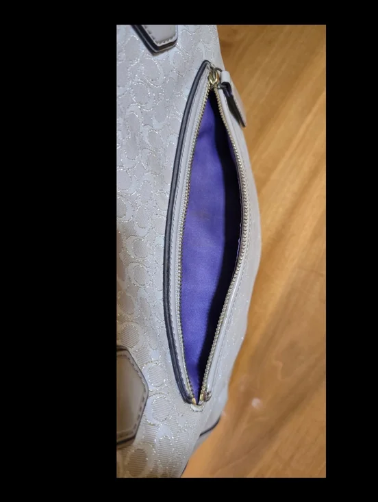 Coach Bag Poppy Metallic Beige Gold Signature C Patent Leather Canvas - Picture 16 of 16